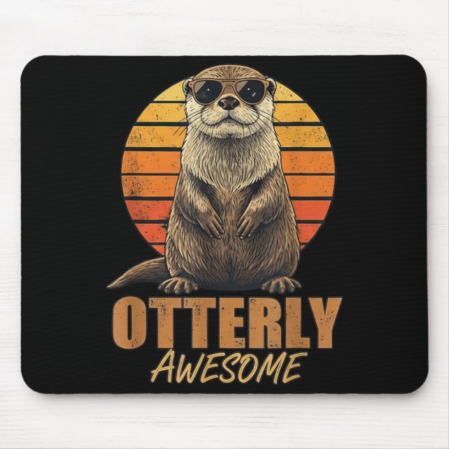 Otterly Awesome Retro Sunset Sea Otter Lover Graph Mousepad (Vorne)