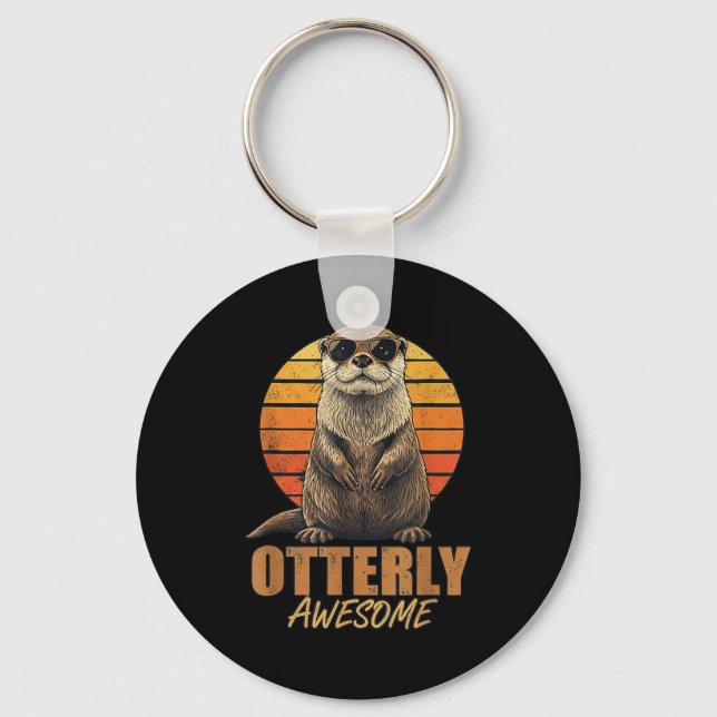 Otterly Awesome Retro Sunset Sea Otter Lover Graph Schlüsselanhänger (Vorderseite)