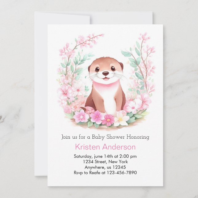 Otter's Wonderland Girl Baby Shower Einladung (Vorderseite)