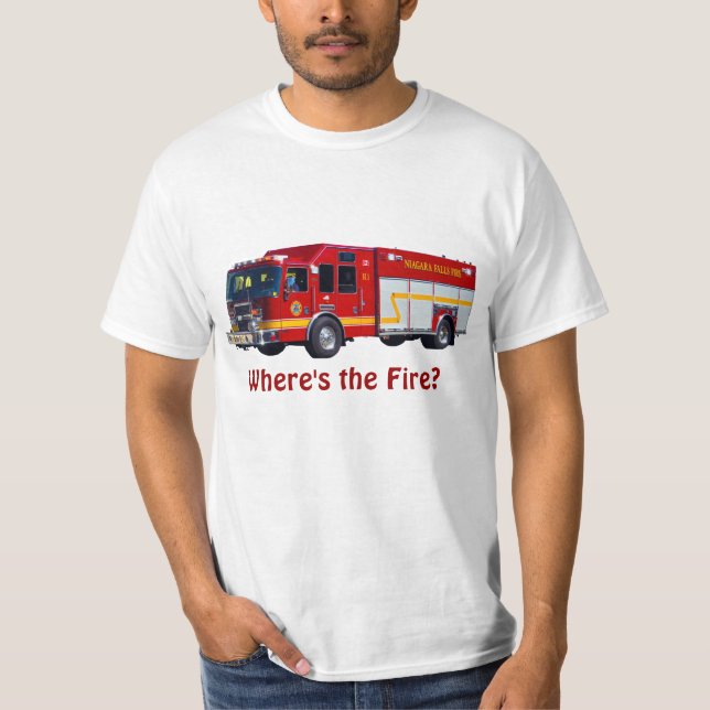"Où est le feu ?" Chemise T-Shirt Fun Red Fire Eng (Devant)