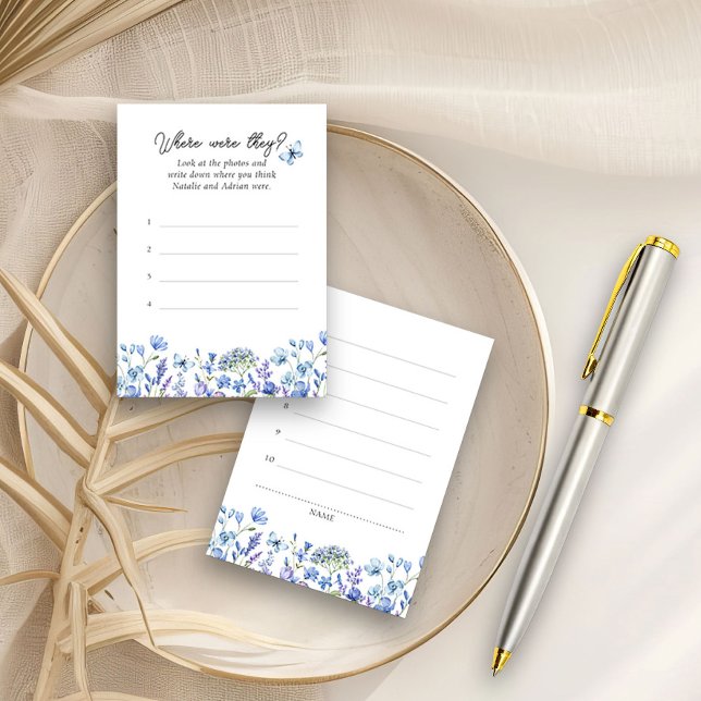 Où Étaient-Ils Blue Fleur sauvage Floral Carte de  (Where were they? guessing game answer cards from my Blue Wildflower Bridal Shower Collection
)