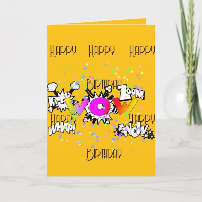 OUAH ! Bonne Carte de voeux Jaune Anniversaire (Devant)