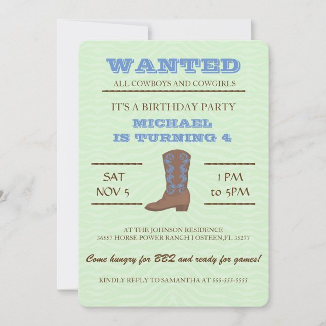 OUAIS ! Bleu Cowboy Fête d'anniversaire Invitation (Devant)