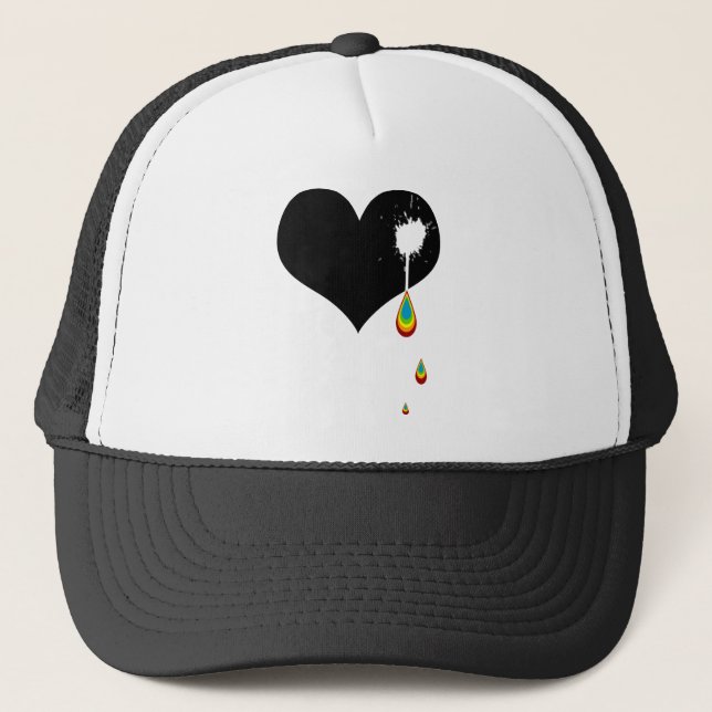 Ouch. Regenbogenherz. Truckerkappe (Vorderseite)