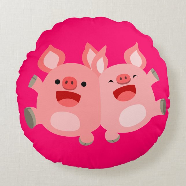 OUI ! ! Coussin rond de cochons de dessin mignon (Devant)