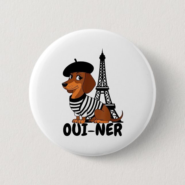 Oui-ner Dog Funny Dachshund Wiener Sausage Ween Do Button (Vorderseite)