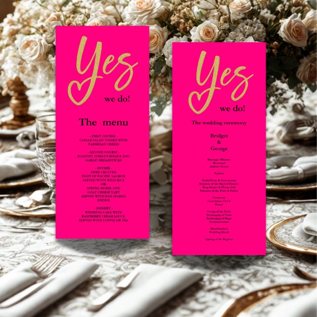Oui Nous faisons Hot Pink Gold Mariage menu (Créateur téléchargé)