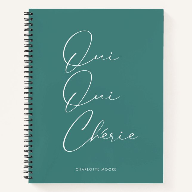 Oui Oui Chérie Französisches Zitat Chic Funny Mint Notizbuch (Vorderseite)