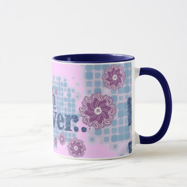 oui quoi que ce soit... denim bleu & rose ado mug (Droite)