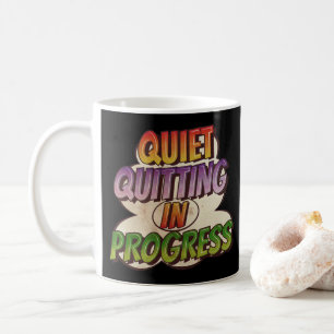 Ouiet Beenden im Progress-Comic Book Cartoon Kaffeetasse
