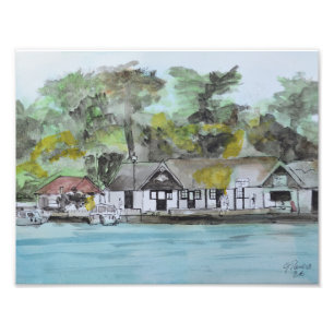 Oulton Broad Riverside Boathaus und Waldgebiet Fotodruck