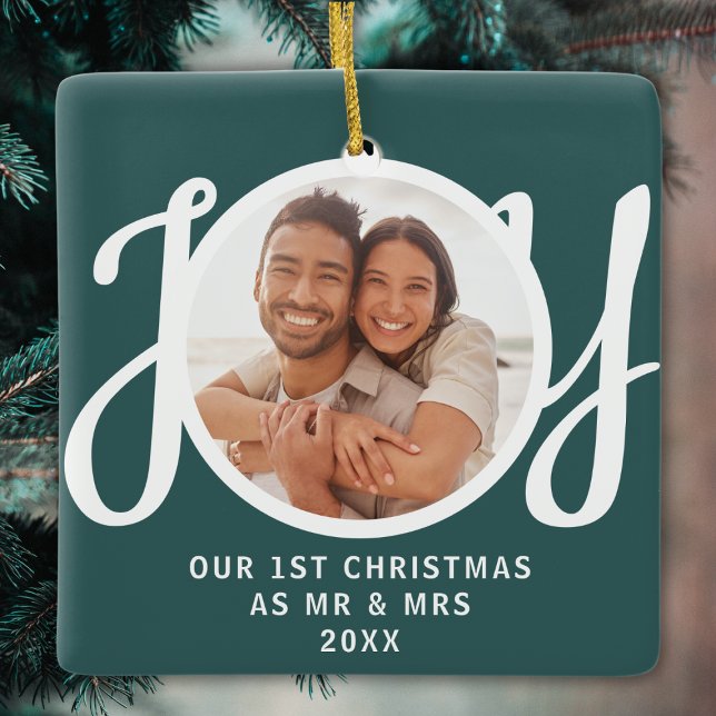 Our 1st Christmas As Mr & Mrs Photo Green Keepsake Keramikornament (Von Creator hochgeladen)