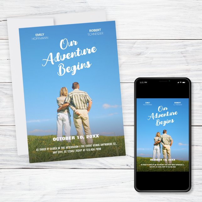 Our Adventure Begins wedding photo movie theme  Einladung (Von Creator hochgeladen)