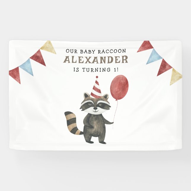 Our Baby Raccoon 1st Birthday  Banner (Horizontal)