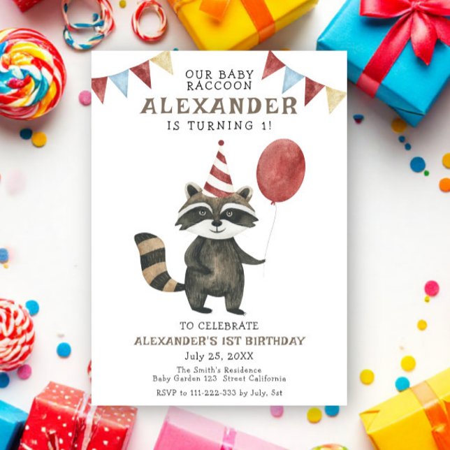 Our Baby Raccoon 1st Birthday Einladung (Von Creator hochgeladen)