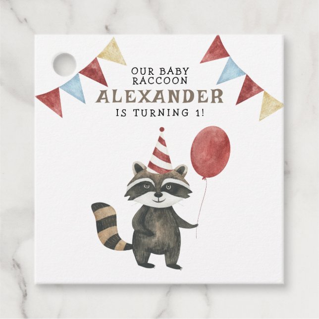 Our Baby Raccoon 1st Birthday  Geschenkanhänger (Vorderseite)