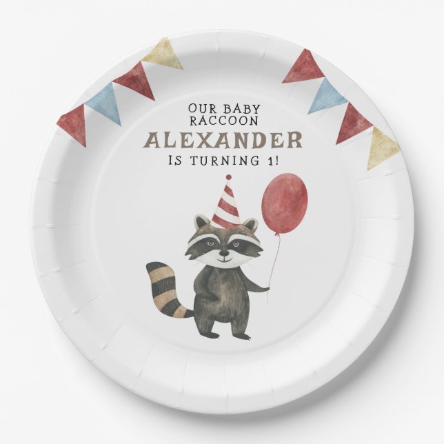 Our Baby Raccoon 1st Birthday  Pappteller (Vorderseite)