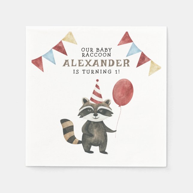 Our Baby Raccoon 1st Birthday  Serviette (Vorderseite)