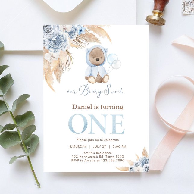 Our Beary Sweet Pampass First 1st Birthday  Einladung (Von Creator hochgeladen)