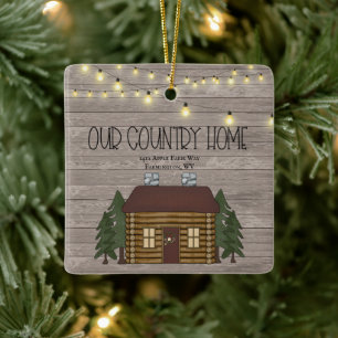 Our Country Home Log Cabin Your Address Christmas Keramikornament