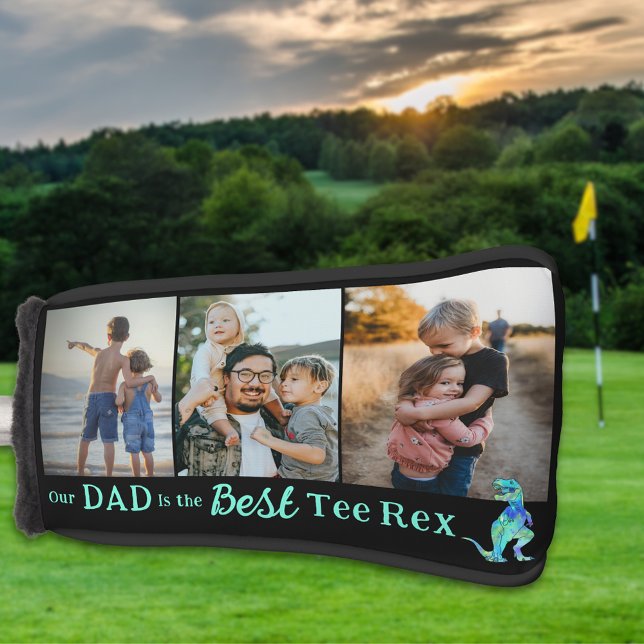 Our Dad is The Best Tee Rex 3 Photo Collage Golf Headcover (Our dad is the best tee Rex custom 3 photo collage golf head cover funny dinosaur theme dad golfing )