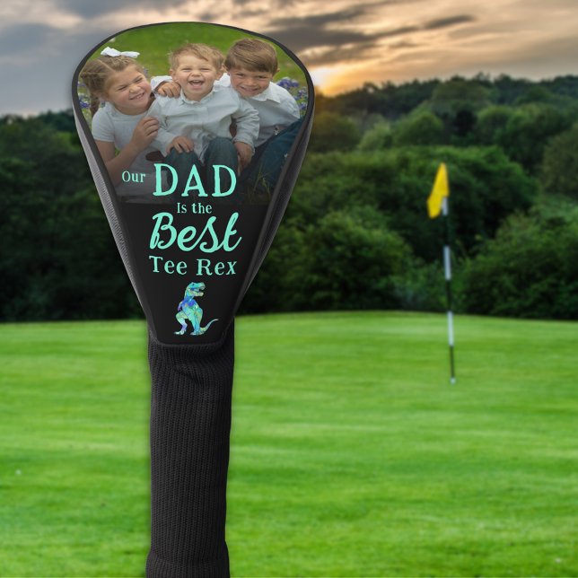 Our Dad is The Best Tee Rex Kids Photo Golf Headcover (Our dad is the best tee Rex personalized kids photo funny dinosaur golfing joke gold head cover Gift)