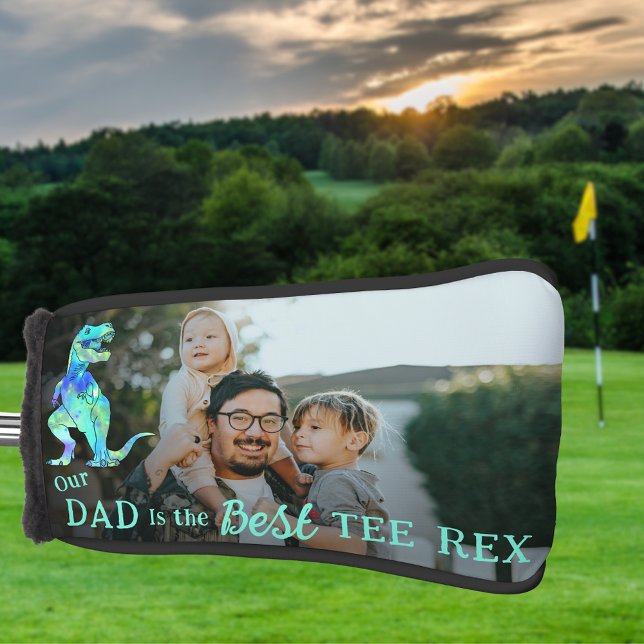 Our Dad is The Best Tee Rex kids Photo Golf Headcover (My dad is the best tee Rex personalized photo funny dinosaur golfing joke golf head cover gift)