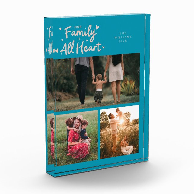 Our Family Is All Heart Aqua Peach Fotoblock (Links)