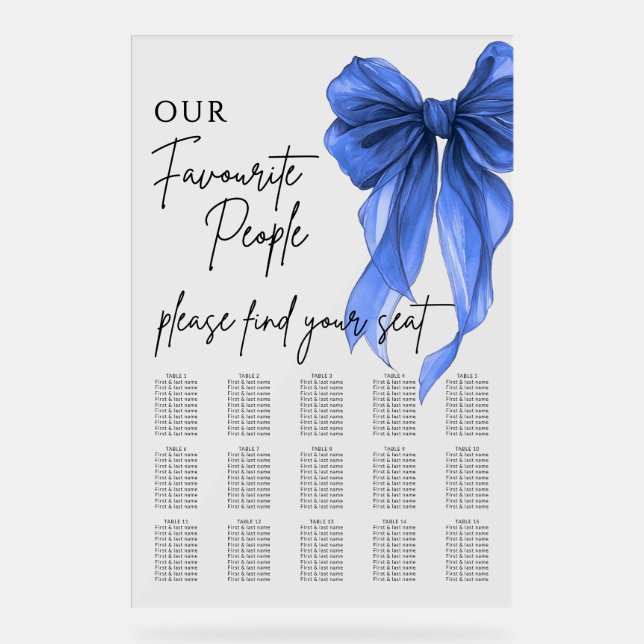 Our Favourite People Bow Wedding Seating Chart Acrylschild (Vorderseite)