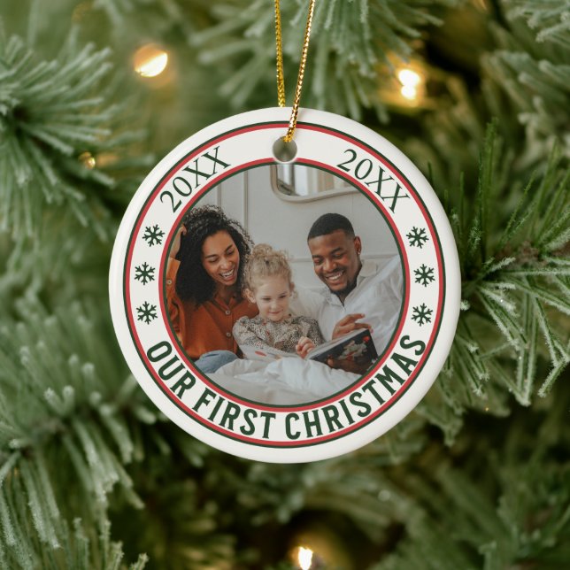 "Our First Christmas" Adoption New Baby Foto Keramik Ornament (Baum)
