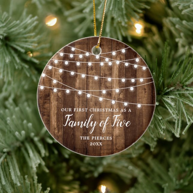 Our First Christmas As Family Of Five Personalized Keramik Ornament (Baum)