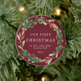 Our First Christmas as Mr and Mrs Wreath Ceramic O Keramik Ornament