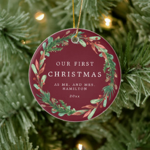 Our First Christmas as Mr and Mrs Wreath Ceramic O Keramik Ornament