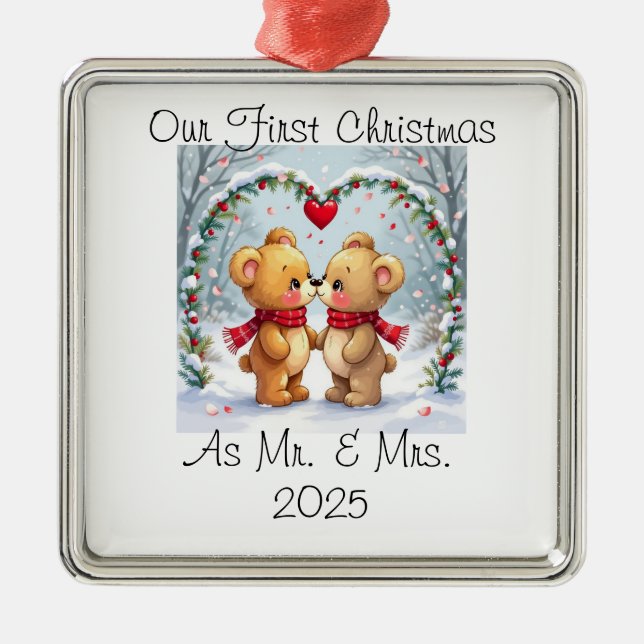 Our First Christmas as Mr. & Mrs. – 2025 Ornament Aus Metall (Vorne)