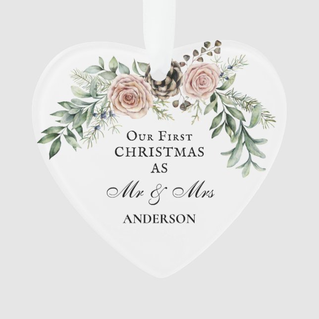 Our First Christmas as Mr & Mrs Pink Roses Ornament (Vorderseite)
