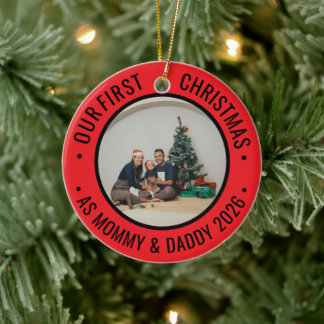 Our First Christmas as Parents Family Photo Keramik Ornament