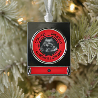 Our First Christmas as Parents Ultrasound Banner-Ornament Silber