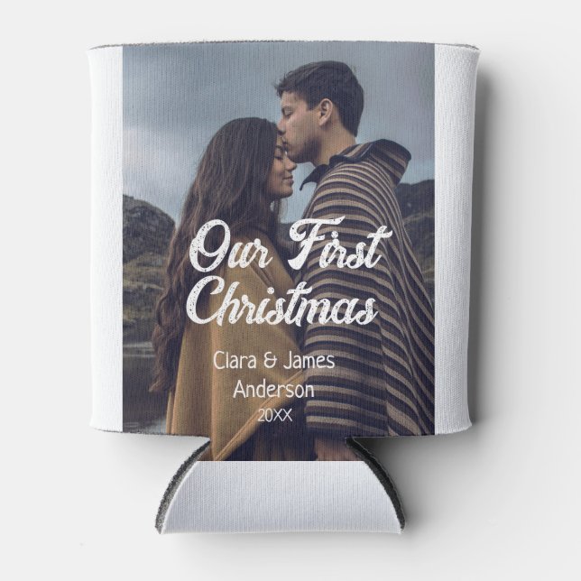 Our first Christmas couple photo name white gray Dosenkühler (Vorderseite)