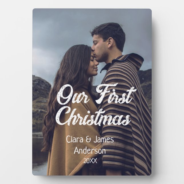 Our first Christmas couple photo name white gray Fotoplatte (Vorderseite)