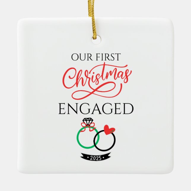 Our First Christmas Engaged 2025 Keramikornament (Vorderseite)
