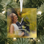 Our First Christmas Engaged Couple Photo  Ornament Aus Glas<br><div class="desc">An elegant and chic glass ornament with unique vintage script . The year and names are customizable . This newlywed  ornament has a couple photo that can be changed with your own photo. Grab this ornament  and make this occasion captured forever.</div>