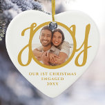 Our First Christmas Engaged Photo Heart-Shaped Keramik Ornament<br><div class="desc">This keepsake heart-shaped First Christmas Engaged photo ceramic ornament is decorated with the word JOY in stylish gold script typography. Easily customizable.</div>