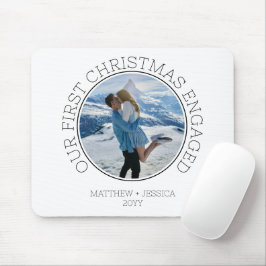 Our First Christmas Engaged SImple Modern Photo Mousepad