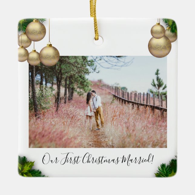 Our First Christmas Married  Christmas Keramikornament (Vorderseite)