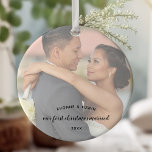 Our First Christmas Married Double Sided Keramik Ornament<br><div class="desc">Lovely keepsake for your First Christmas married. The template is set up for you to add your own foto, which will appear on the front and the back. There is a white semi-opaque overlay to softly mute your foto and highlight your wording. The wording is printed in a combo of...</div>