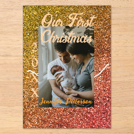 Our first Christmas orange red glitter photo year Acryleinladungen