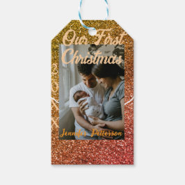 Our first Christmas orange red glitter photo year Geschenkanhänger