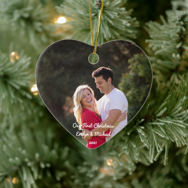 Our First Christmas Paar Foto von Ceramic Ornament (Baum)