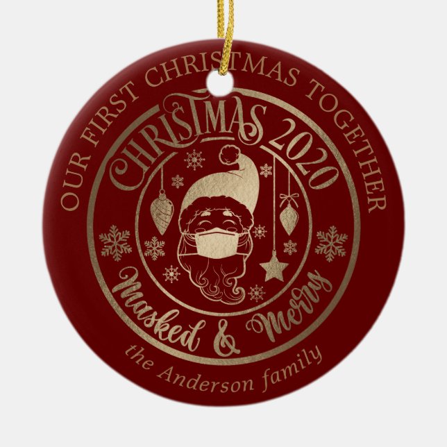 Our first Christmas pandemic masked merry, Foto Keramik Ornament (Vorne)