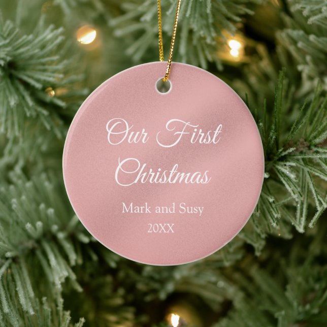 Our First Christmas Rose Gold  Keramik Ornament (Baum)